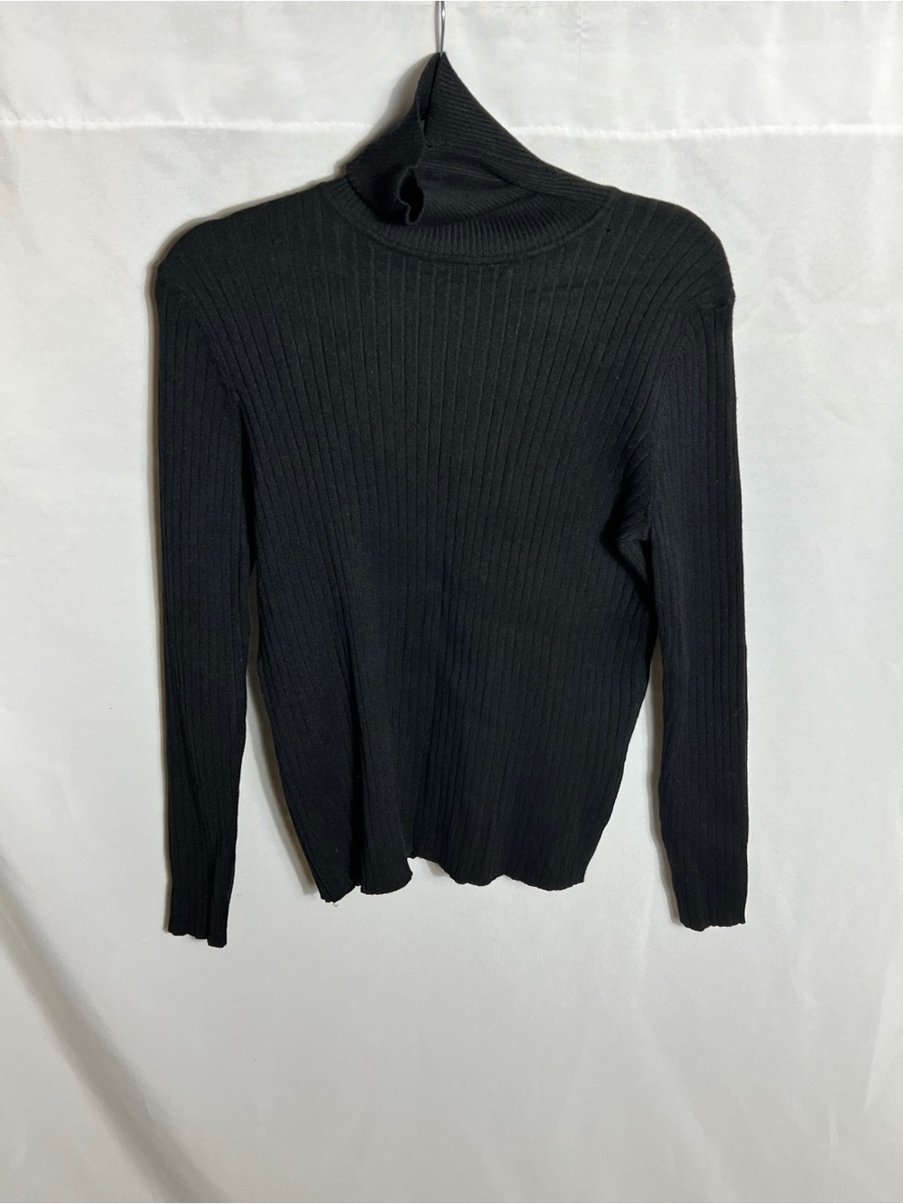 Black Ribbed Turtleneck Sweater Fitted Stretch Knit Long Sleeve Top 2X